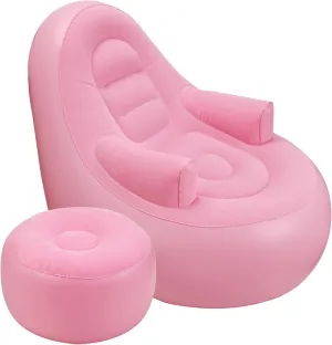 Inflatable Couch with Armrest＆Ottoman, Blow Up Lounger Chair,Folding Air Chair for Adults,Inflatable Lazy Sofa Perfect for Rooms, Camping or Home(Without Pump)