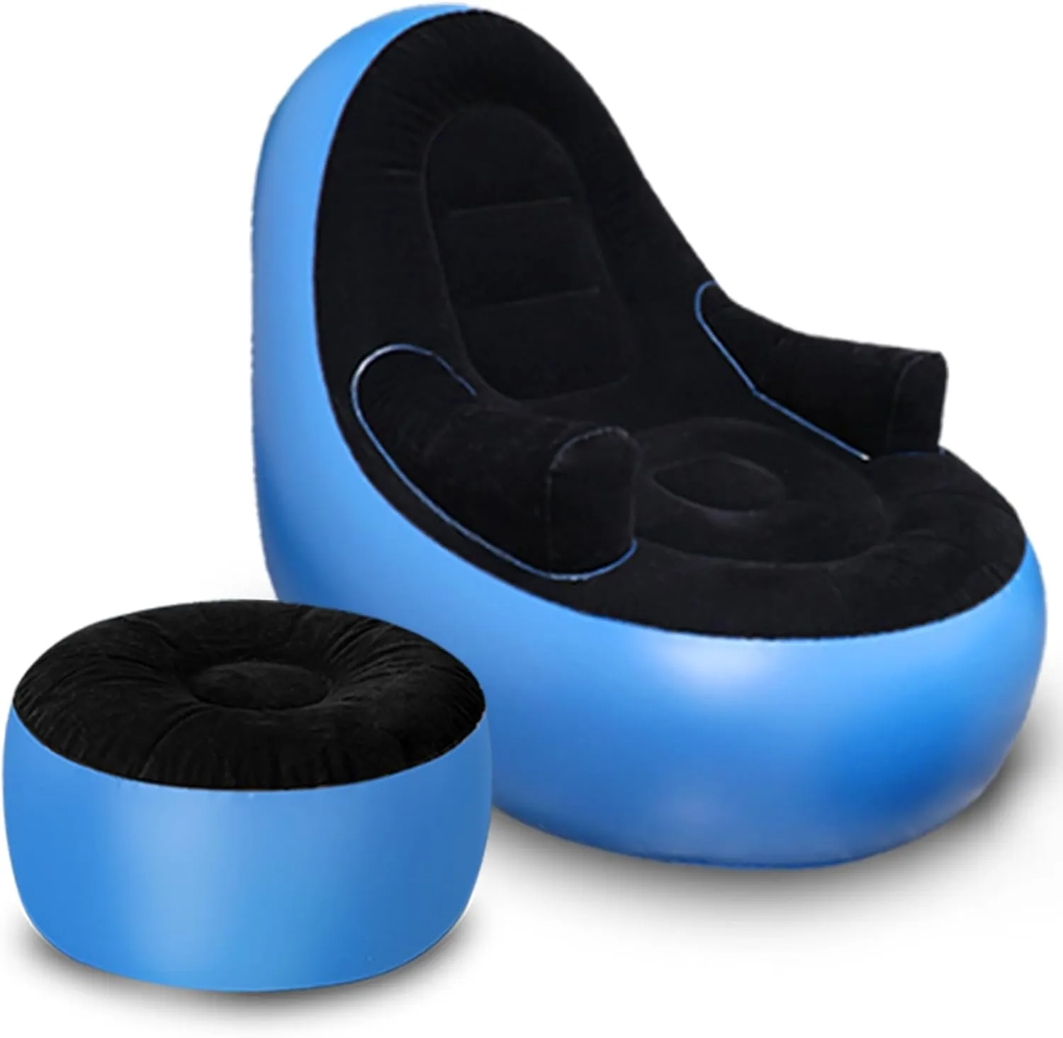 Inflatable Couch with Armrest＆Ottoman, Blow Up Lounger Chair,Folding Air Chair for Adults,Inflatable Lazy Sofa Perfect for Rooms, Camping or Home(Without Pump)