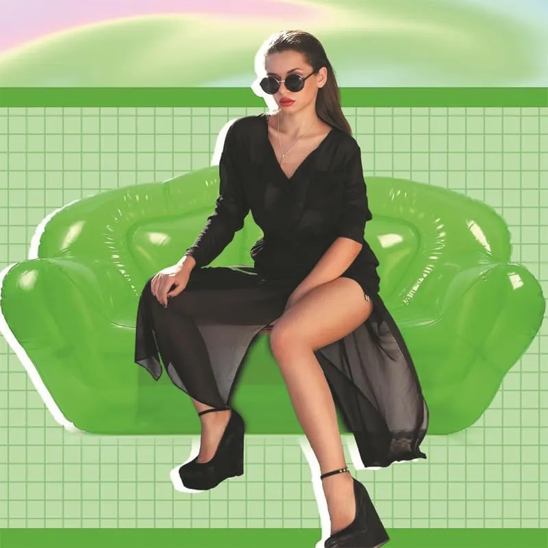 Inflatable Sofa Seat Double Blow-up Chair Patio Portable Air Sofa Camping Outdoor Beach Room Hiking Picnic Music Festival Furniture Living Room Lazy Recliner Bed Lunch Break Folding (Green)