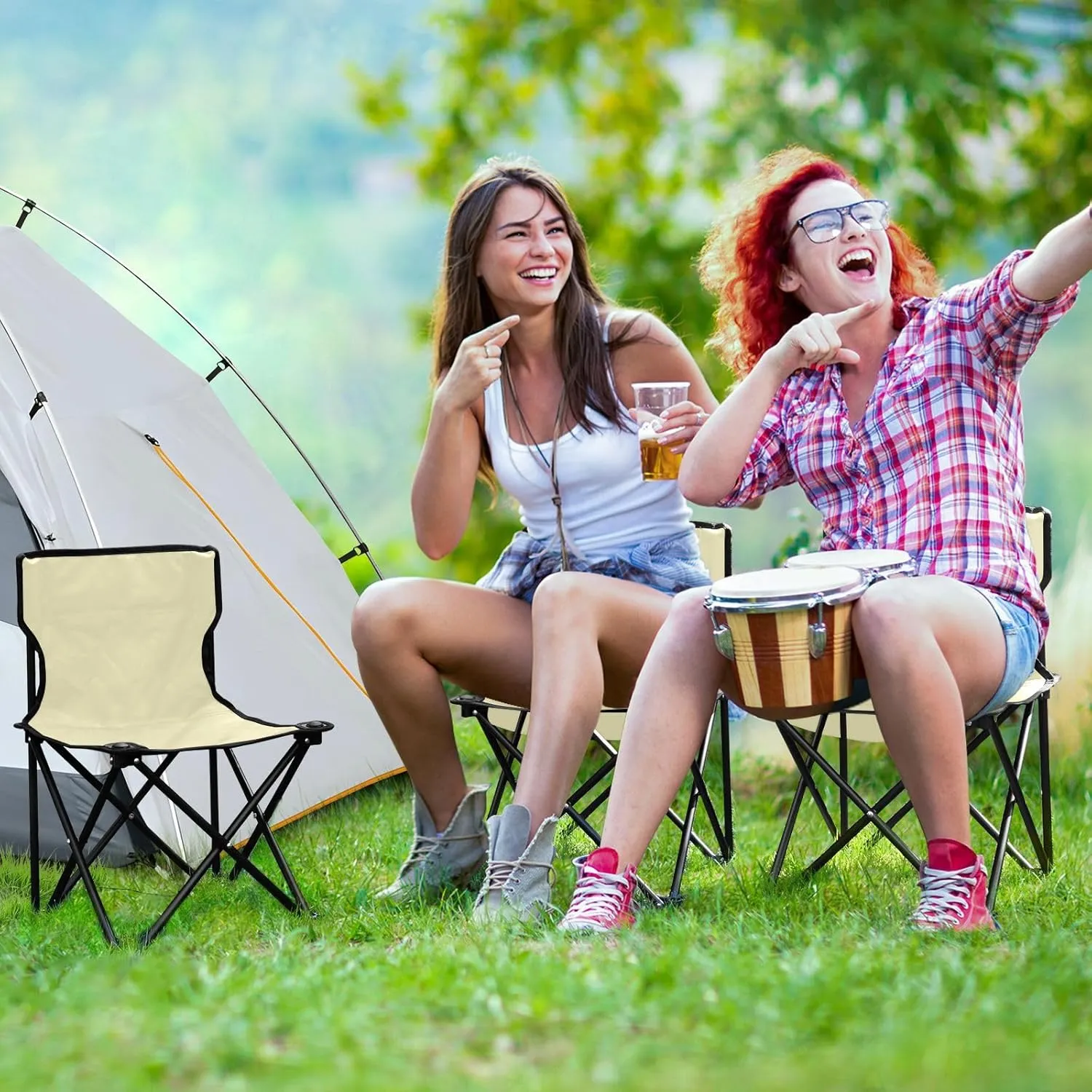 J JOYSAY Light Yellow Portable Camping Chair Lightweight Outdoor Folding Chair for Adults Backpacking Chair for Outside Camping Hiking Travel Sports Beach