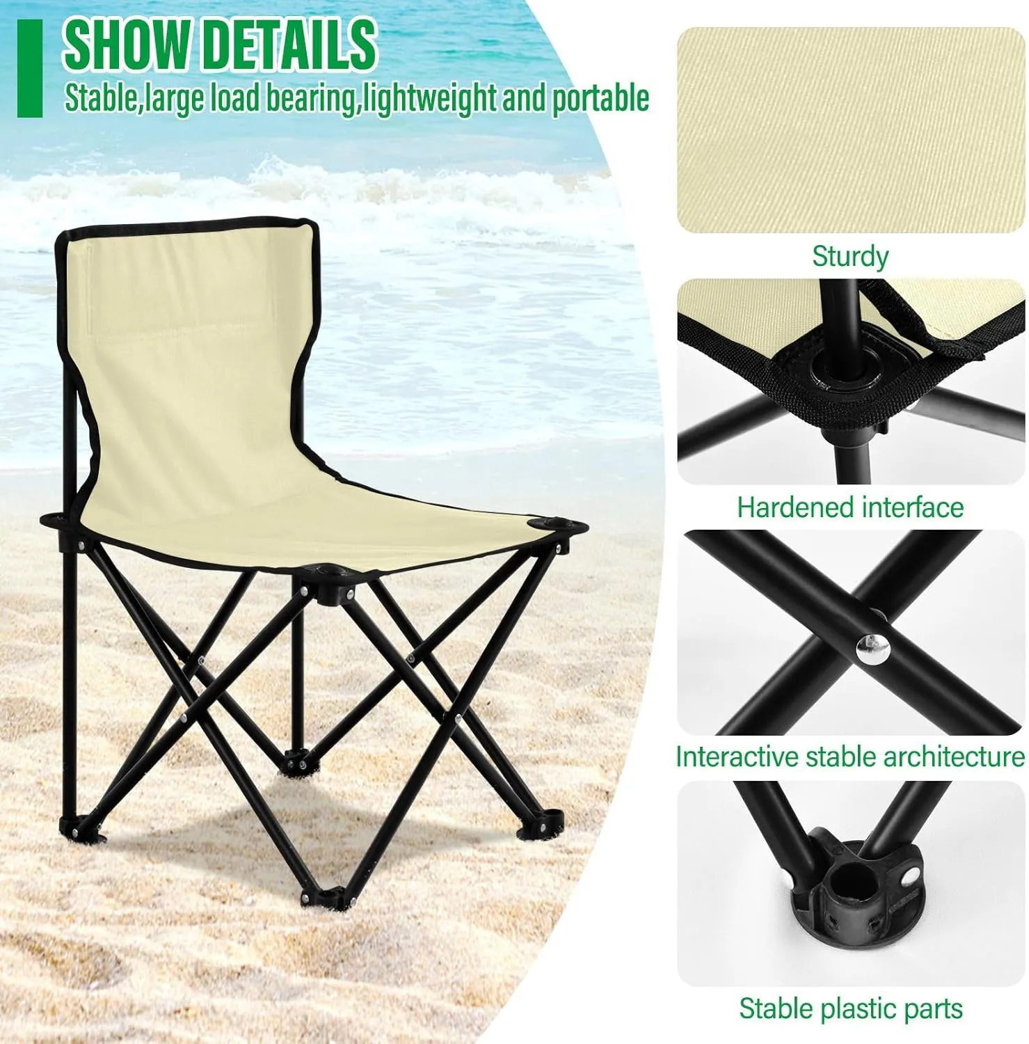 J JOYSAY Light Yellow Portable Camping Chair Lightweight Outdoor Folding Chair for Adults Backpacking Chair for Outside Camping Hiking Travel Sports Beach