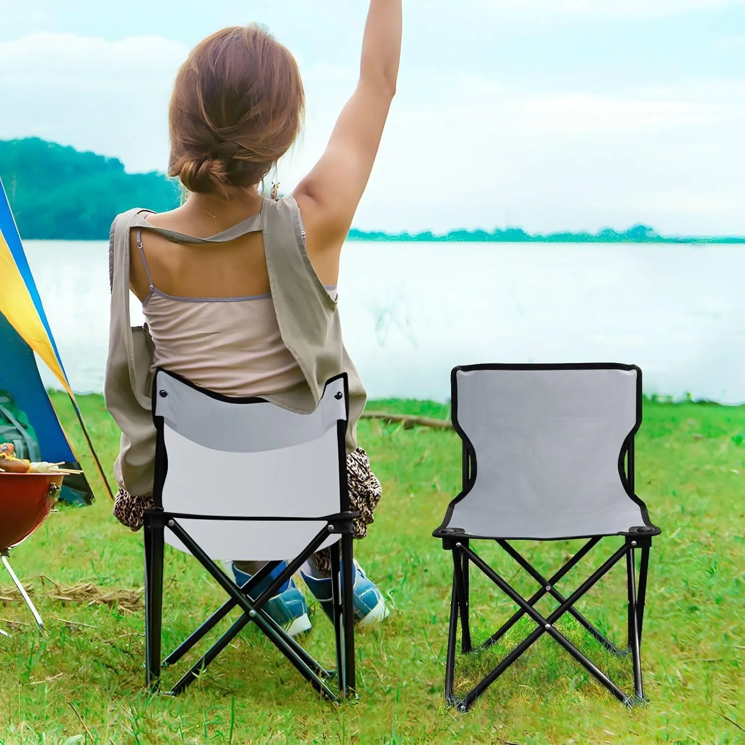 J JOYSAY Raccoon Back Gradient Portable Camping Chair Lightweight Outdoor Folding Chair for Adults Lawn Chair for Outside Camping Travel Hiking Beach Sports