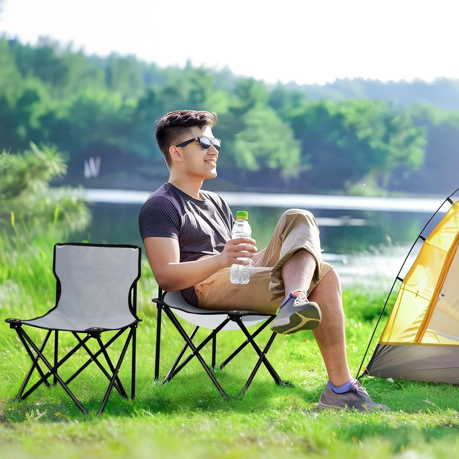 J JOYSAY Raccoon Back Gradient Portable Camping Chair Lightweight Outdoor Folding Chair for Adults Lawn Chair for Outside Camping Travel Hiking Beach Sports