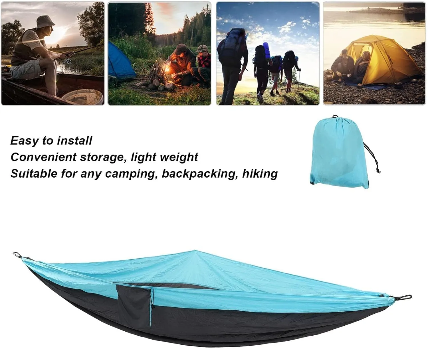 JEOZBM Camping Hammock, Double Portable Lightweight Camping Swing, Tree Straps Swing Hammock Bed for Outdoor Backpacking Backyard Hiking(300-sky Blue Dark Grey)