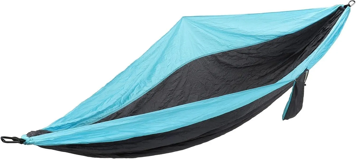 JEOZBM Camping Hammock, Double Portable Lightweight Camping Swing, Tree Straps Swing Hammock Bed for Outdoor Backpacking Backyard Hiking(300-sky Blue Dark Grey)