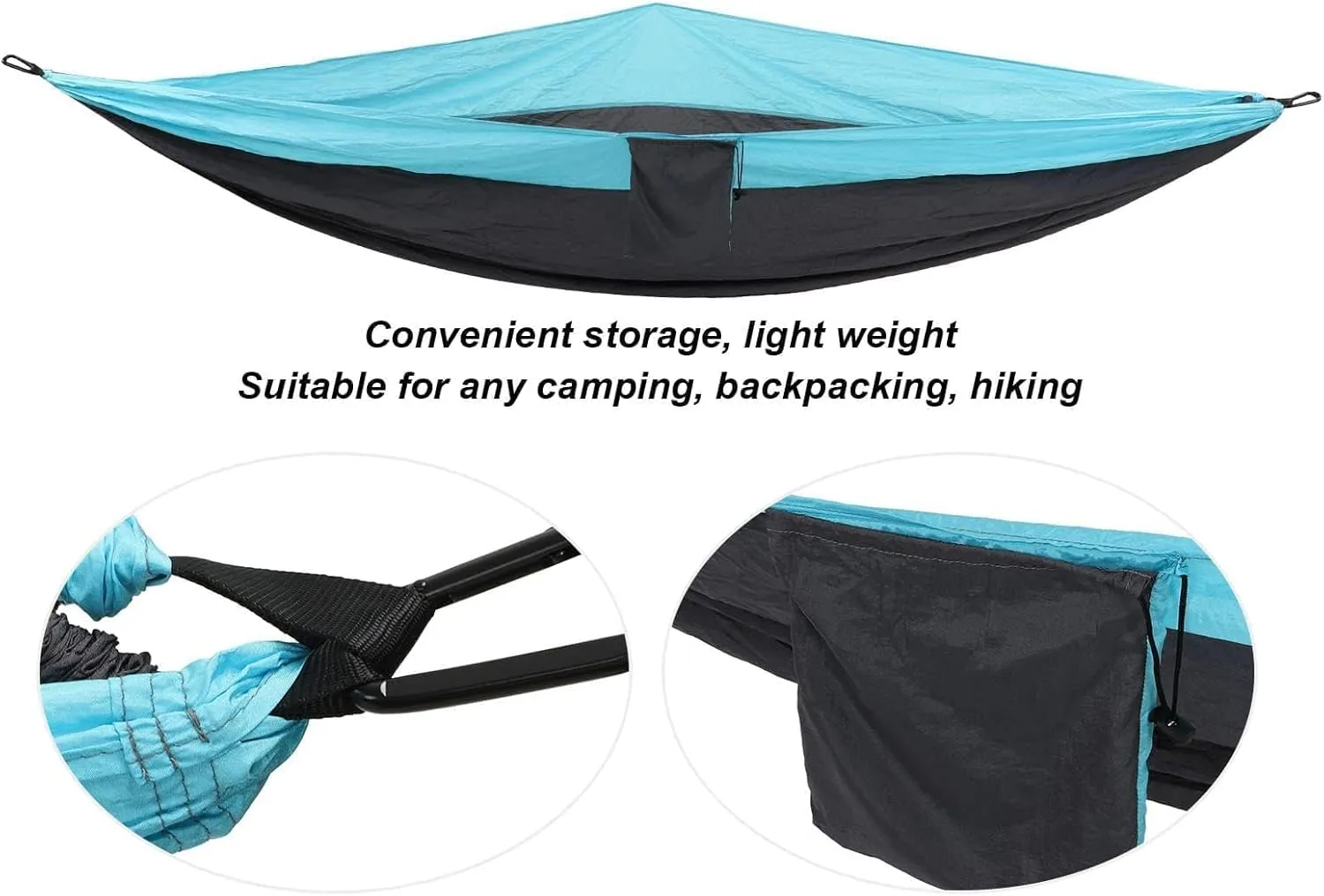 JEOZBM Camping Hammock, Double Portable Lightweight Camping Swing, Tree Straps Swing Hammock Bed for Outdoor Backpacking Backyard Hiking(300-sky Blue Dark Grey)