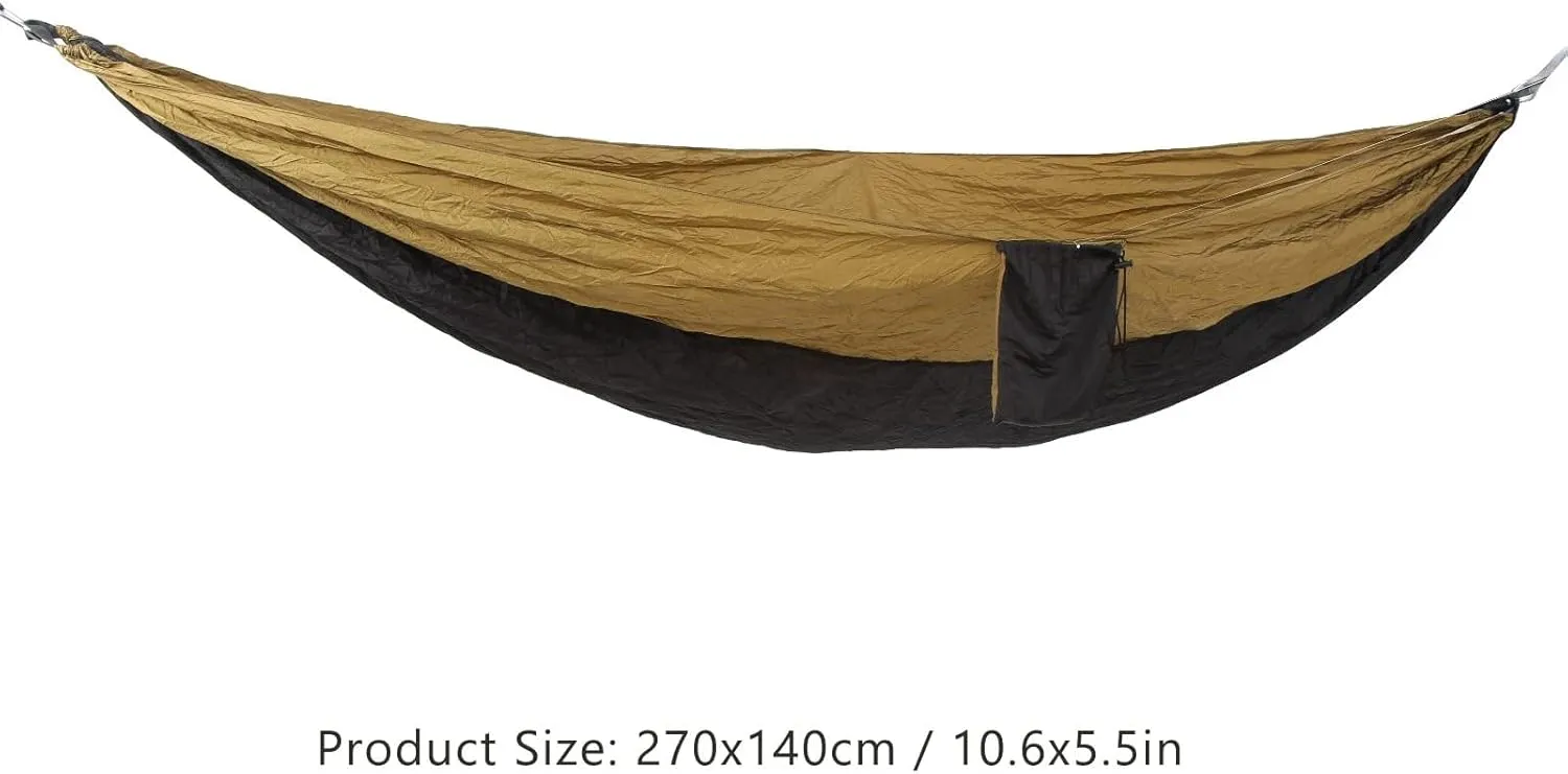 JEOZBM Camping Hammock, Double Portable Lightweight Swing, Quick Drying Nylon Hammock with Tree Straps for Outdoor Backpacking Backyard Hiking(270-camel Black)