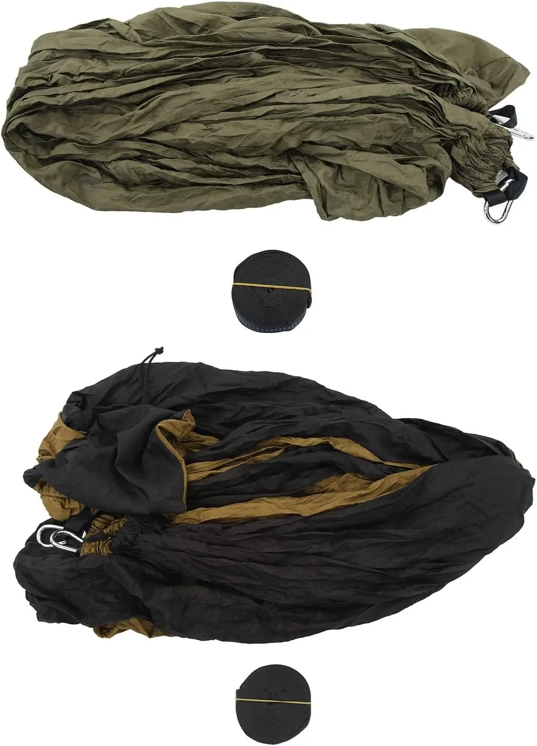 JEOZBM Camping Hammock, Double Portable Lightweight Swing, Quick Drying Nylon Hammock with Tree Straps for Outdoor Backpacking Backyard Hiking(270-camel Black)