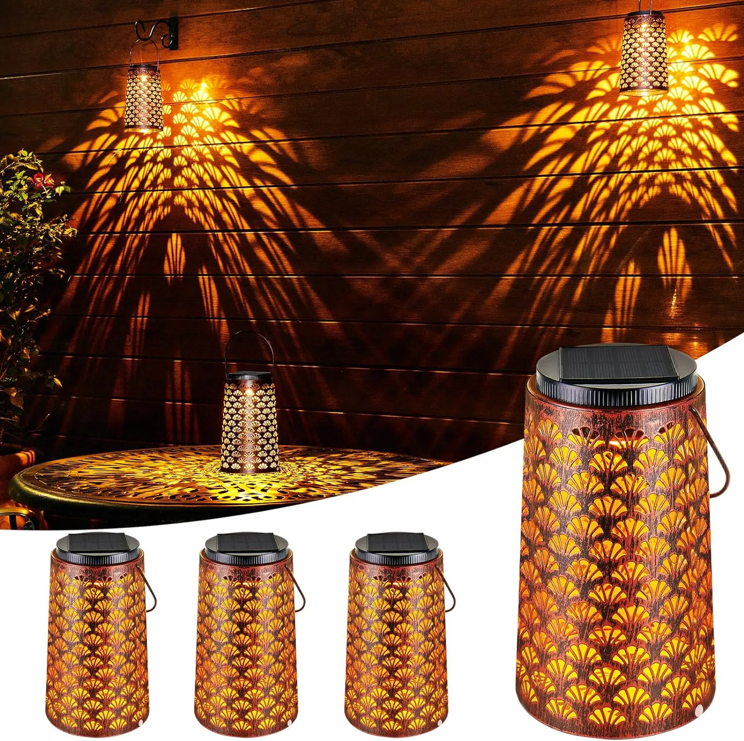 JSOT Solar Lanterns for Outside,4 Pack Hanging Outdoor Garden Decor Lights Waterproof, Metal Solar Yard Lights for Landscape Pathway Backyard Decorative Lamp Path 2 Lighting Modes