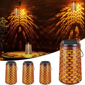 JSOT Solar Lanterns for Outside,4 Pack Hanging Outdoor Garden Decor Lights Waterproof, Metal Solar Yard Lights for Landscape Pathway Backyard Decorative Lamp Path 2 Lighting Modes
