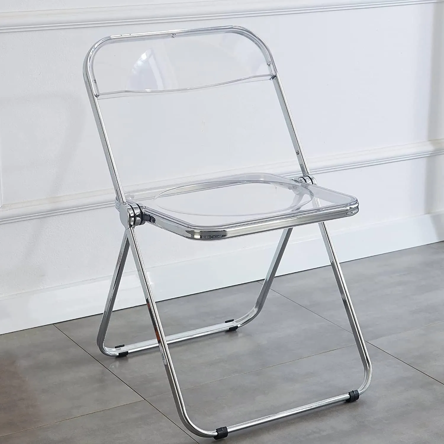 KAIHAOWIN Luxury Modern Transparent Folding Chair Acrylic Folding Chairs-Acrylic Ghost Stackable Crystal Seat-PC Plastic Living Room Seat-Chrome Frame Accent Side Chair (Clearing)