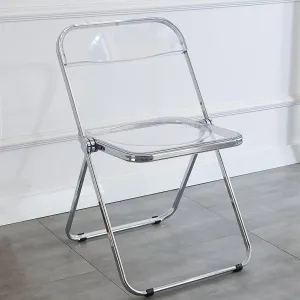 KAIHAOWIN Luxury Modern Transparent Folding Chair Acrylic Folding Chairs-Acrylic Ghost Stackable Crystal Seat-PC Plastic Living Room Seat-Chrome Frame Accent Side Chair (Clearing)