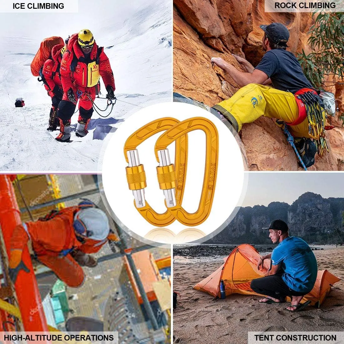 Kailas Locking Climbing Carabiners Rock Clips Heavy Duty Steel UIAA Certified 25KN Screw Gate D Shape for Rappelling and Mountaineering