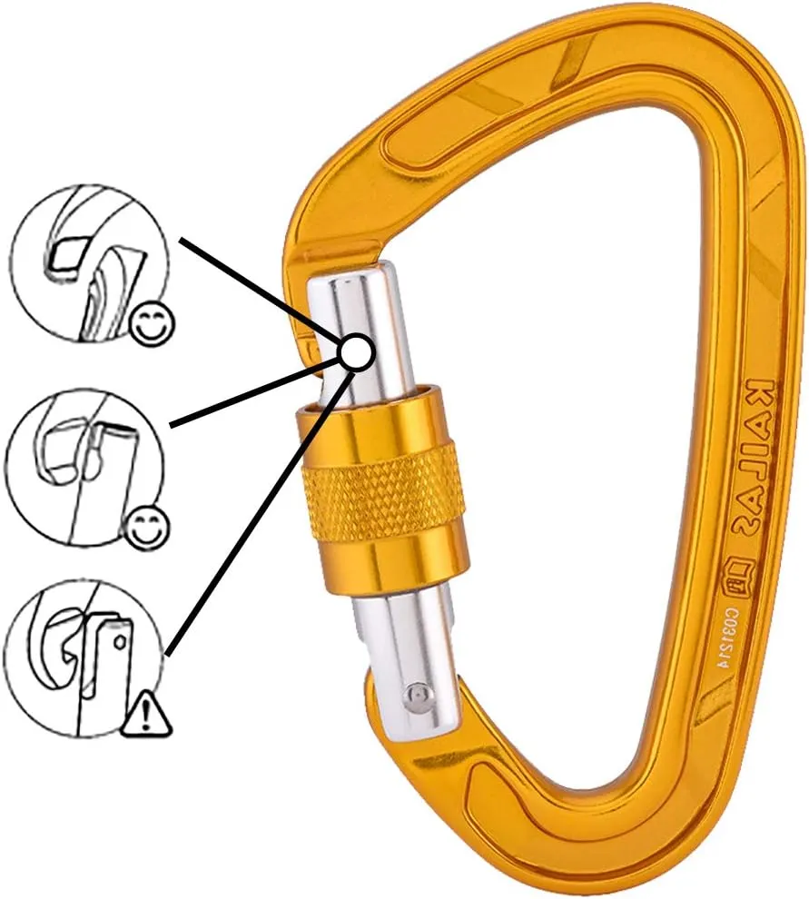 Kailas Locking Climbing Carabiners Rock Clips Heavy Duty Steel UIAA Certified 25KN Screw Gate D Shape for Rappelling and Mountaineering