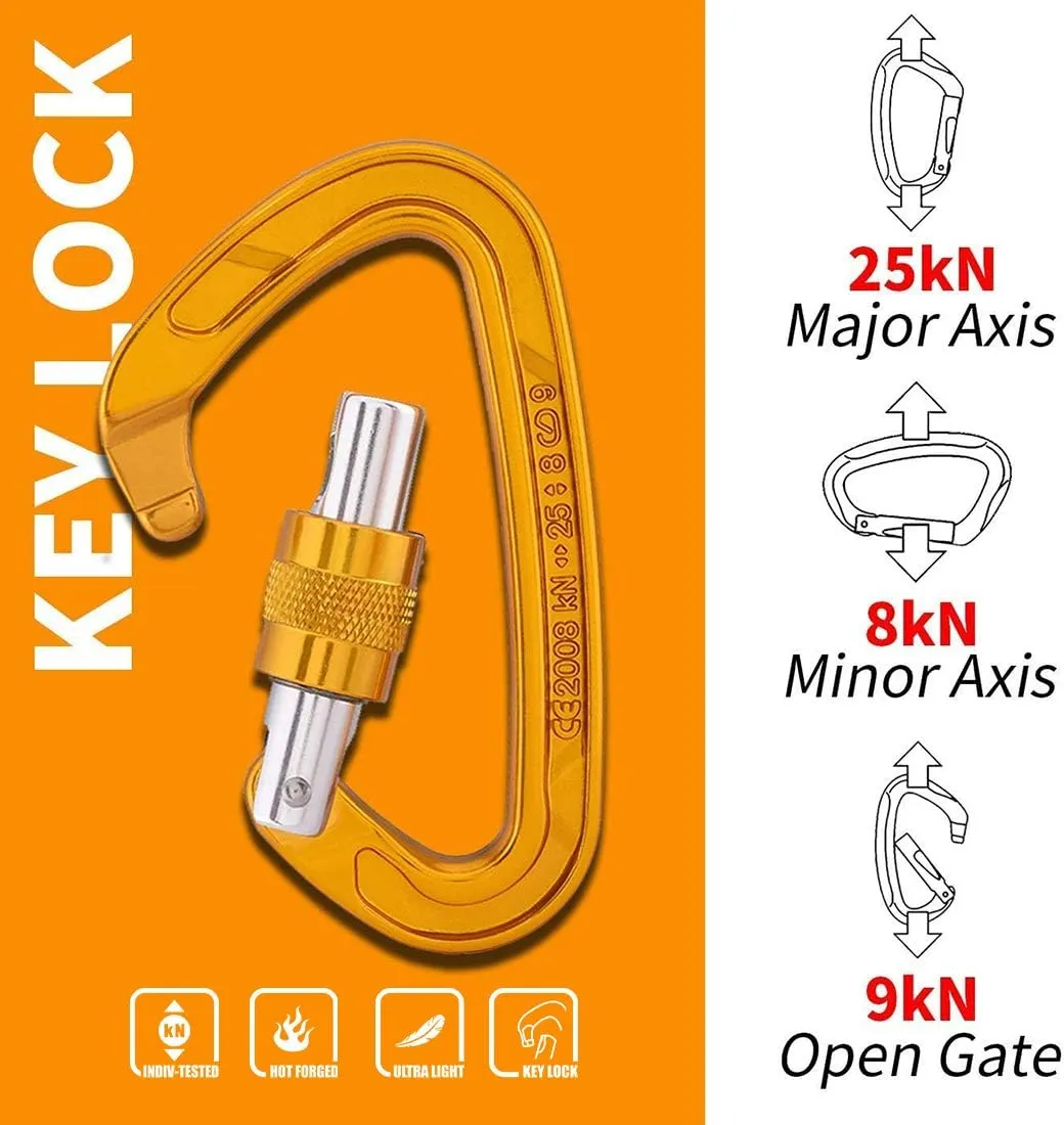 Kailas Locking Climbing Carabiners Rock Clips Heavy Duty Steel UIAA Certified 25KN Screw Gate D Shape for Rappelling and Mountaineering
