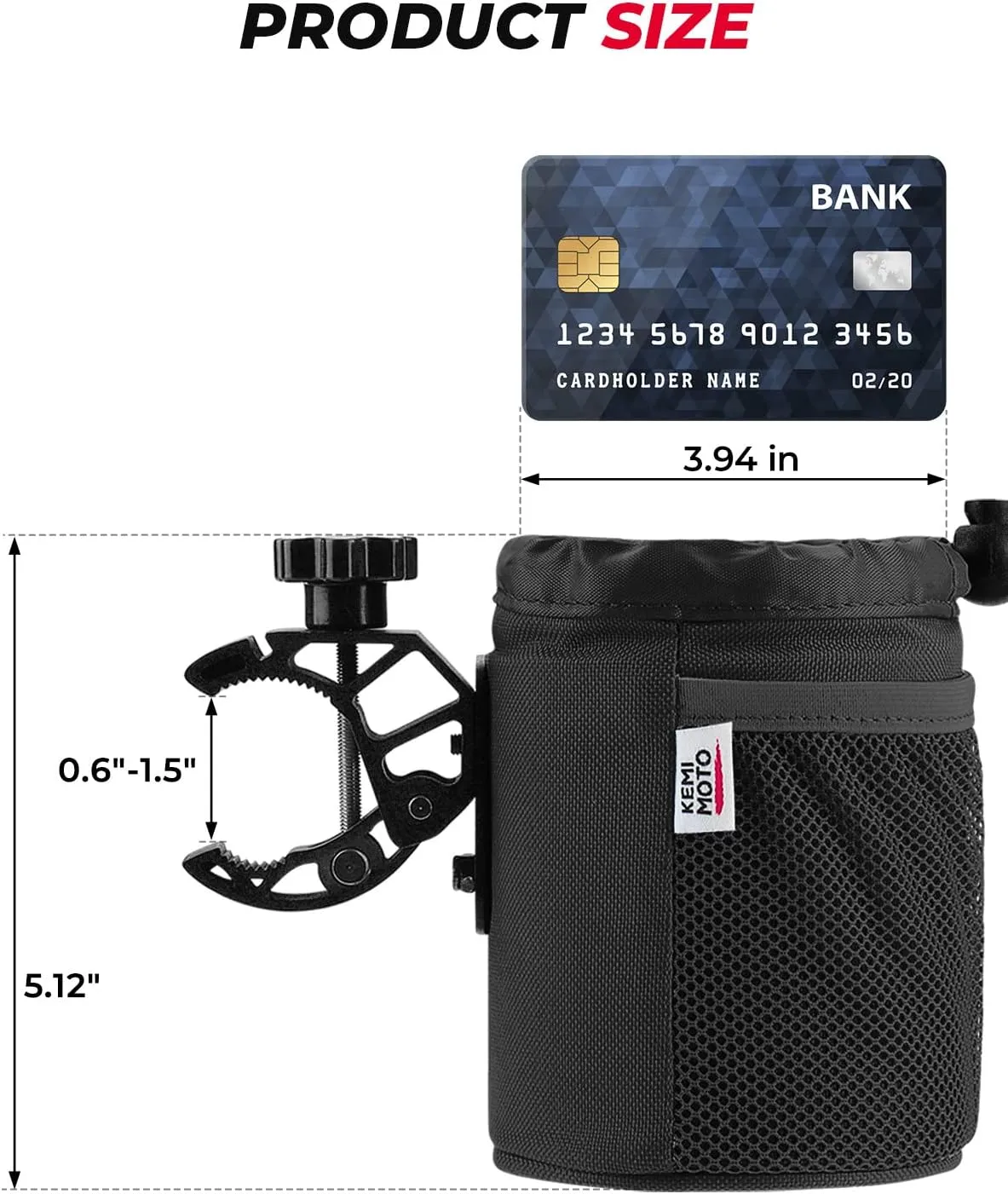 KEMIMOTO Motorcycle Cup Holder, Oxford Fabric Motorcycle Drink Holder with 0.6"-1.5" Alligator Clamp, Universal Water Bottle Cup Accessories for Bike, ATV/UTV, Scooter, Boat, Walker