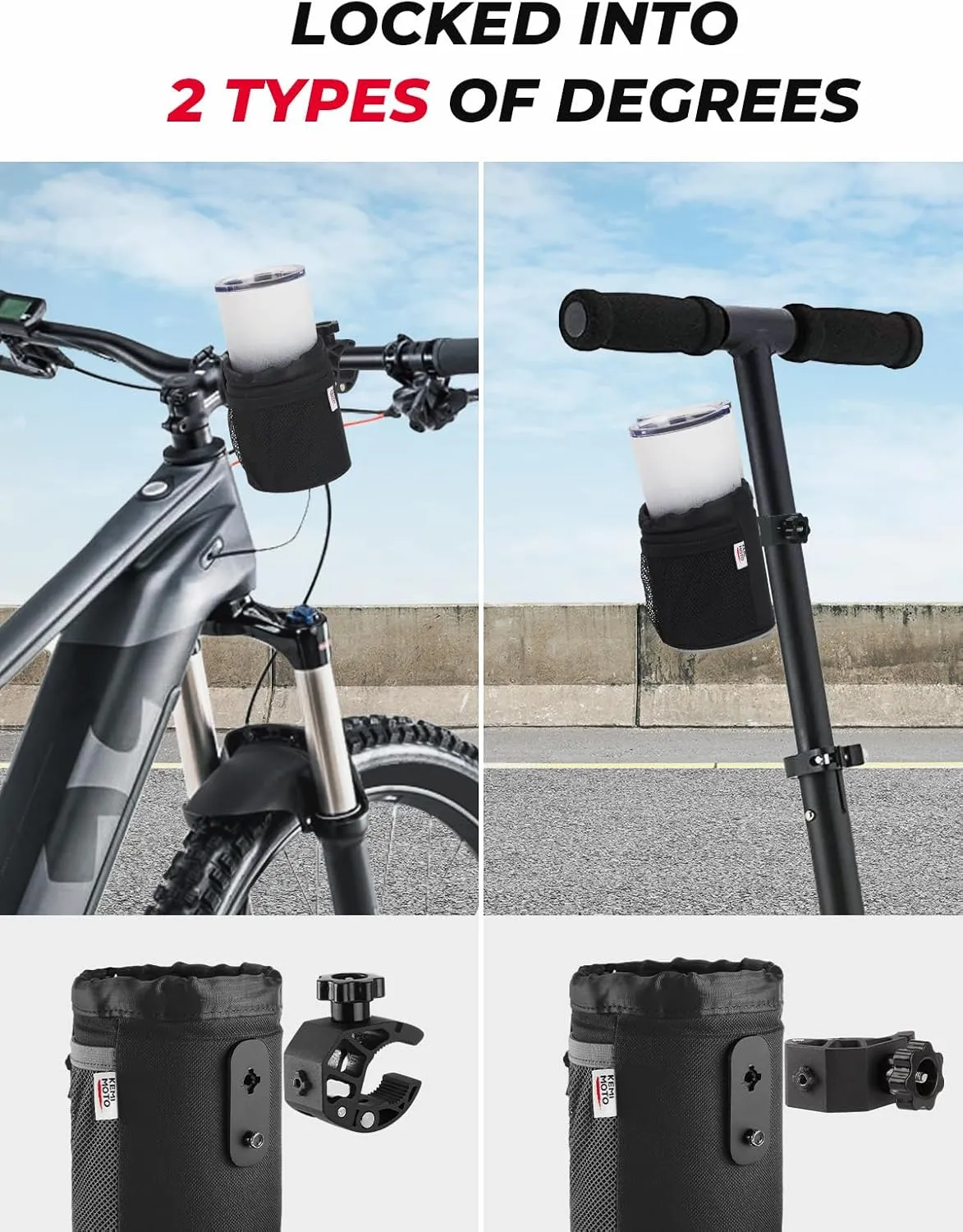 KEMIMOTO Motorcycle Cup Holder, Oxford Fabric Motorcycle Drink Holder with 0.6"-1.5" Alligator Clamp, Universal Water Bottle Cup Accessories for Bike, ATV/UTV, Scooter, Boat, Walker