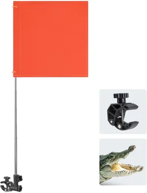 KEMIMOTO Orange Boat Flag with Alligator Mount, 360° Adjustable Water Ski Flag Boat, 13.1'' x 12.7'' Skier Down Flag with 48'' Telescopic Boat Flag Pole, for Swimmers Surfers Bikers Scooter Riders