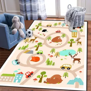 kid Play Area Rugs Forest Maze with Animals Road Houses Cartoon Forest Animals Way in 3D Carpet Extra Large Rug kid' Bedroom Playroom Nursery Décor for boy girl,Learning and Playing 5x8 ft