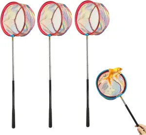Kids Fishing Net, 3pcs Fishing Net with Handle, Stainless Steel Extendable from 16'' to 58'' Kids for Shrimp Crab Bug Insect Butterfly