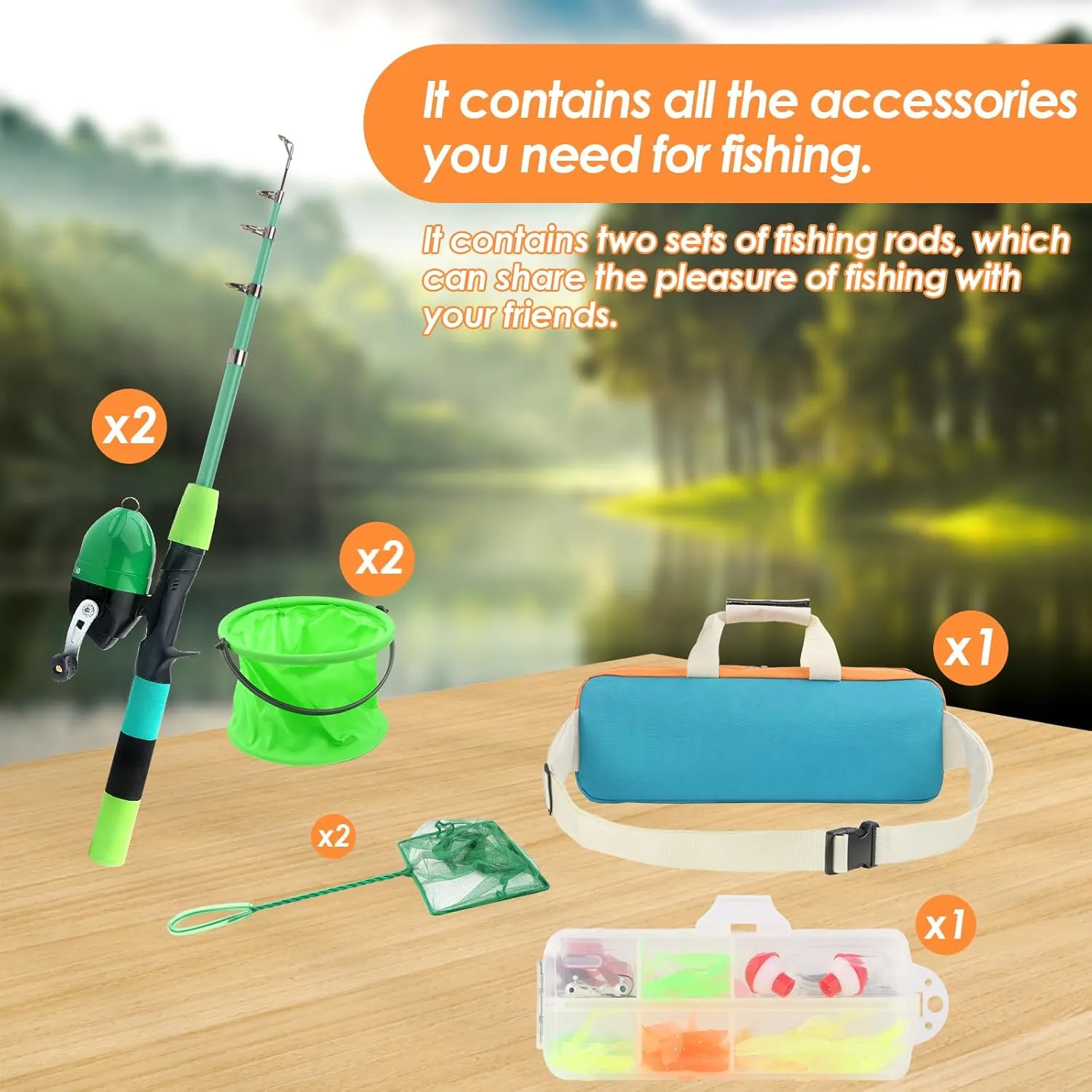 Kids Fishing Rod Reel Combo 4.92FT/5.9FT 2PCS Telescopic Fishing Pole Spincast Reel with Fishing Accessories Ultralight Fishing Tackle Starter Kit Kids Fishing Pole for Boys Girls Toddlers