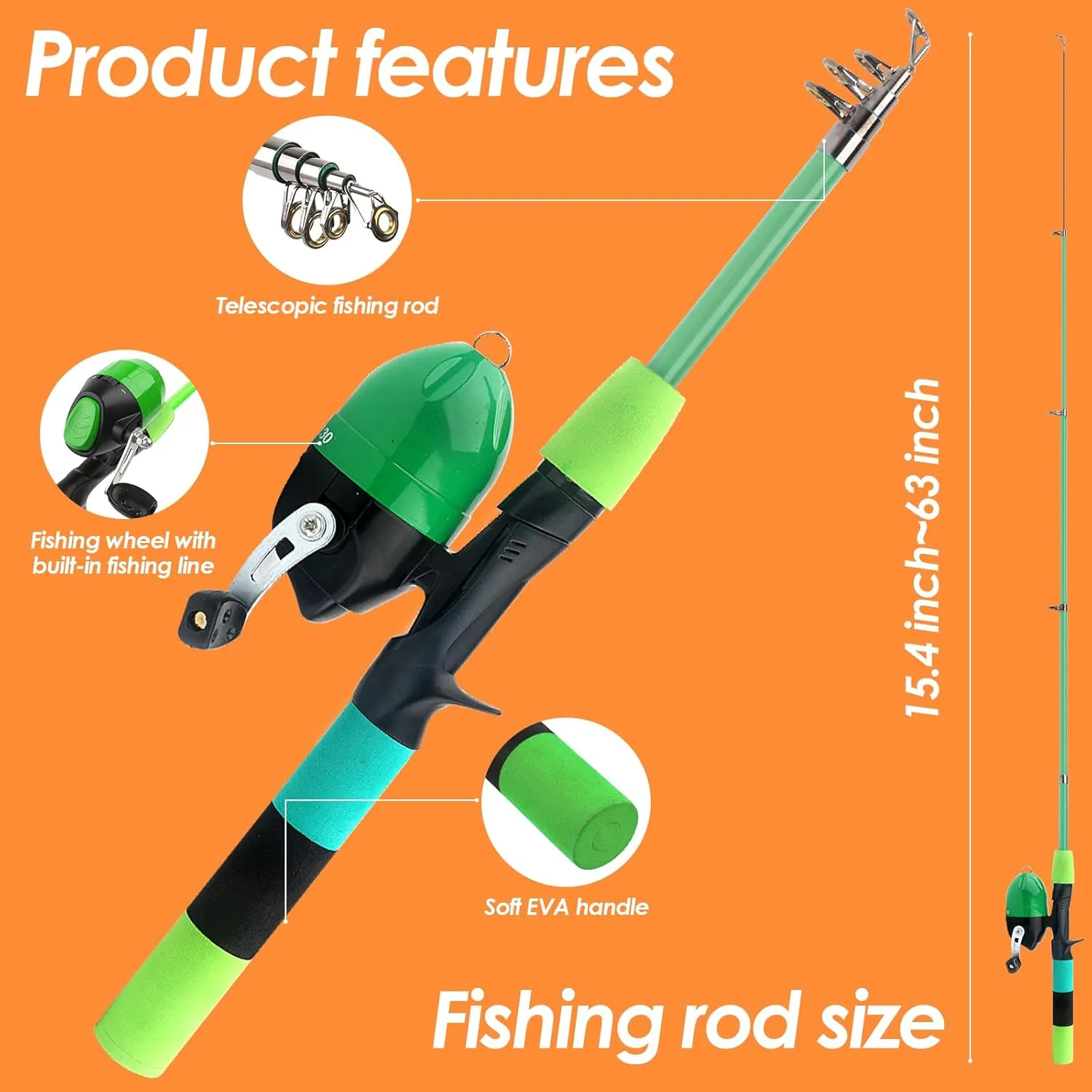 Kids Fishing Rod Reel Combo 4.92FT/5.9FT 2PCS Telescopic Fishing Pole Spincast Reel with Fishing Accessories Ultralight Fishing Tackle Starter Kit Kids Fishing Pole for Boys Girls Toddlers