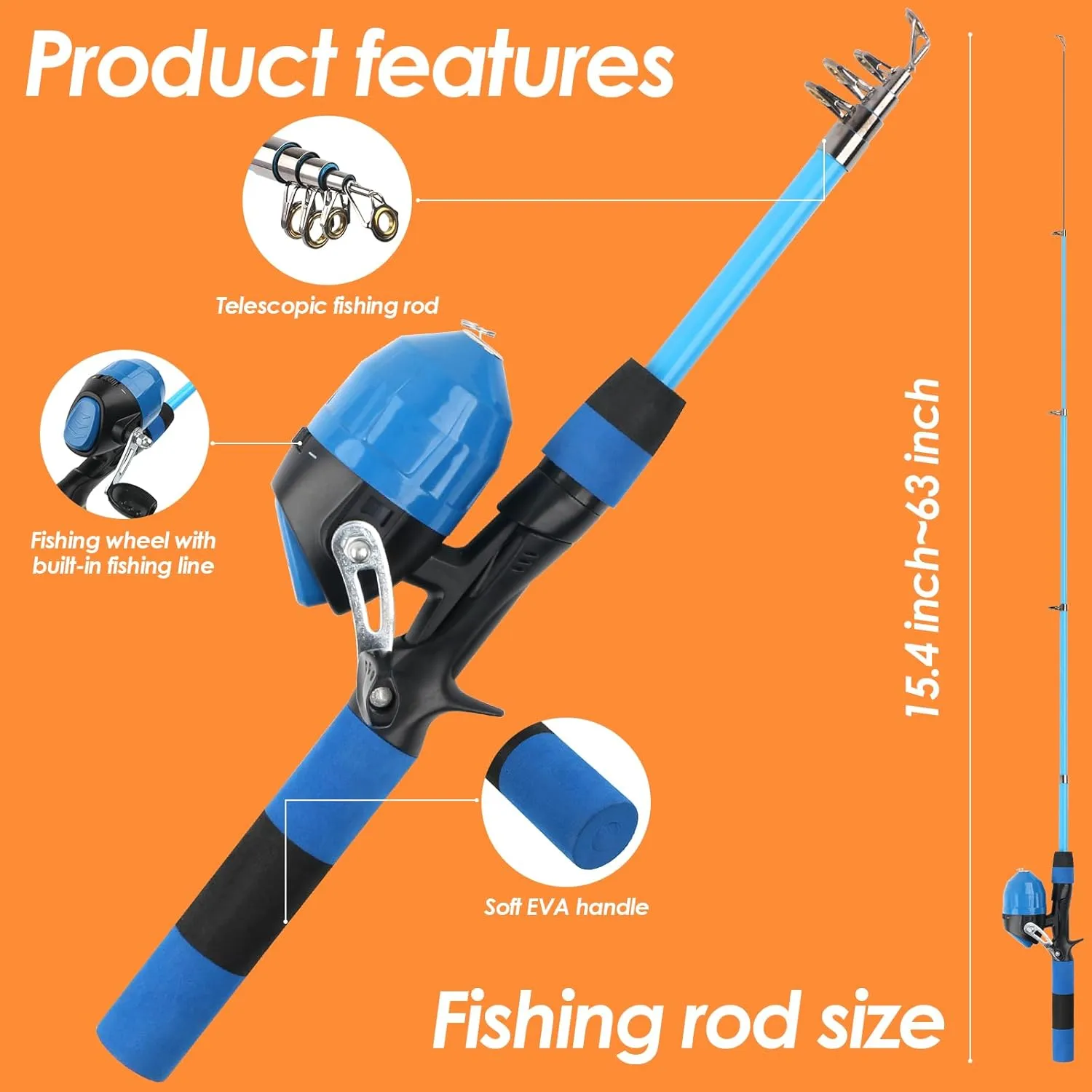 Kids Fishing Rod Reel Combo 4.92FT/5.9FT 2PCS Telescopic Fishing Pole Spincast Reel with Fishing Accessories Ultralight Fishing Tackle Starter Kit Kids Fishing Pole for Boys Girls Toddlers
