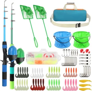 Kids Fishing Rod Reel Combo 4.92FT/5.9FT 2PCS Telescopic Fishing Pole Spincast Reel with Fishing Accessories Ultralight Fishing Tackle Starter Kit Kids Fishing Pole for Boys Girls Toddlers
