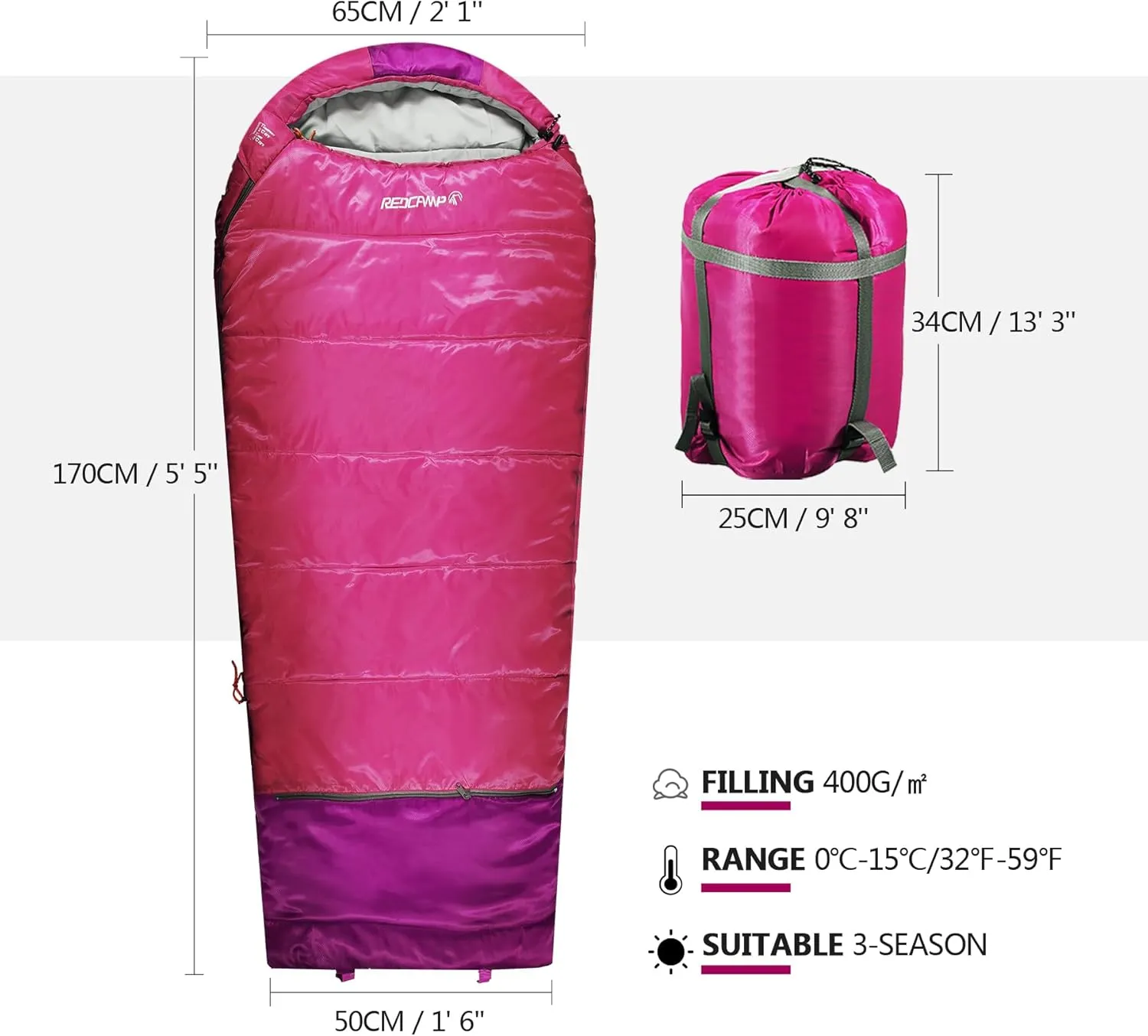 Kids Mummy Sleeping Bag, 3 Season Cold & Warm Weather Waterproof Camping Sleeping Bags, Lightweight Portable with Compression Bag for Camping Hiking Backpacking
