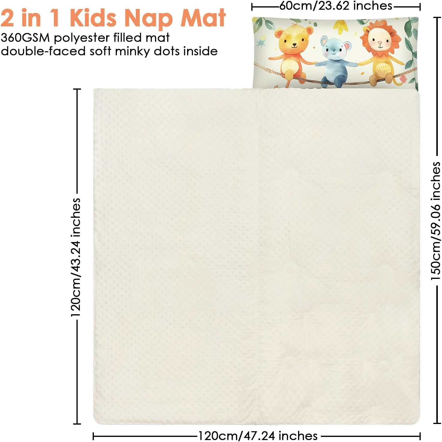 Kids Sleeping Bag Toddler Nap Mat with Removable Pillow, Large Foldable Sleeping Bag for Girls Boys, Easy Clean Slumber Bag with Double Zip for Camping School Preschool Daycare, 59×24 inch
