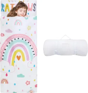 Kids Sleeping Bag Toddler Nap Mat with Removable Pillow, Large Foldable Sleeping Bag for Girls Boys, Easy Clean Slumber Bag with Double Zip for Camping School Preschool Daycare, 59×24 inch