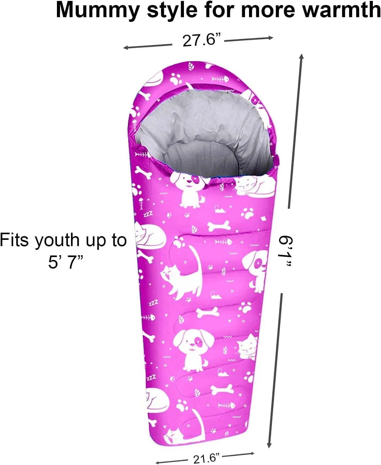 KidzAdventure Mummy Style 32 – 59F Kids Sleeping Bag with Pillow Sleeve, 4 Season, Lightweight and Backpacking Style, Ideal for Camping, Sleepover, Boys, Girls, Youth and Toddlers