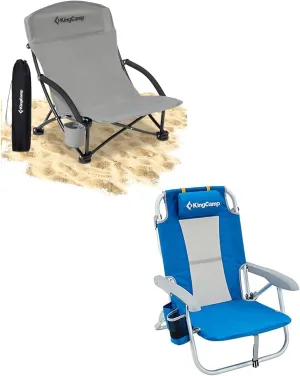 KingCamp 2 Pack Low Beach Chair, Folding & Portable Chairs for Adulit, 300lbs Heavy Duty Backpack Travel Gear Suitable for Camping Lawn Concerts Outdoor Activities