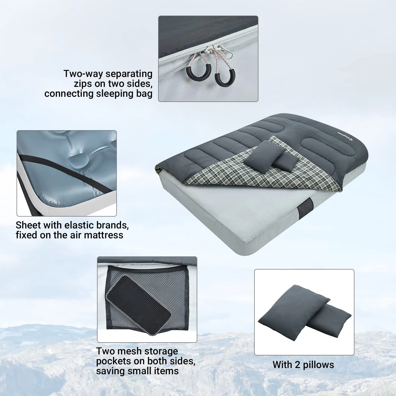 KingCamp AIRBED 3-in-1 Double Sleeping Bag with Pillows