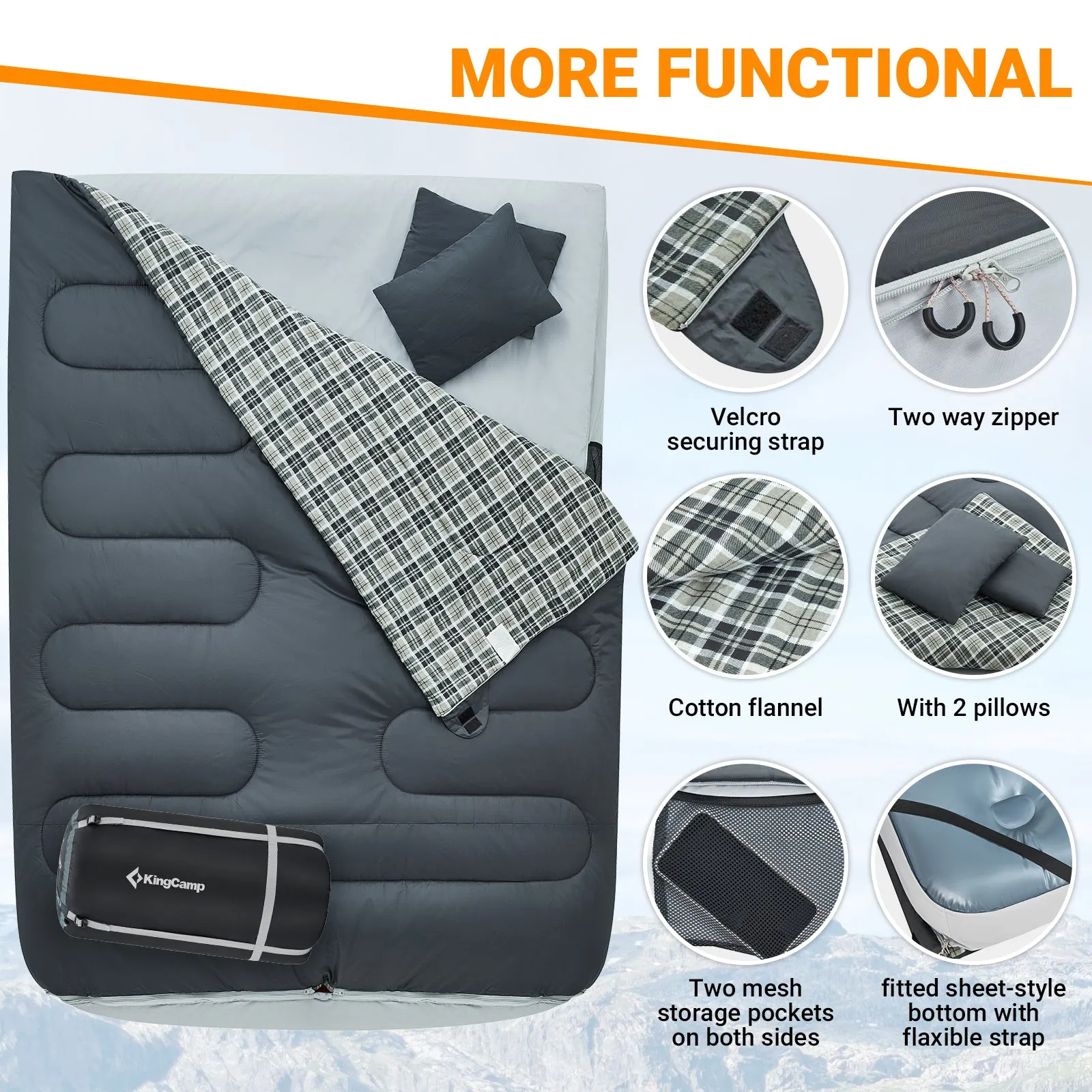 KingCamp AIRBED 3-in-1 Double Sleeping Bag with Pillows