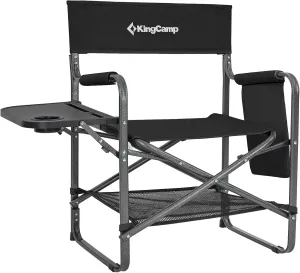 KingCamp Directors Chair with Side Table Folding Camping Chairs for Adults with Storage Pockets Camping Directors Chairs for Outside Camp, Lawn, Picnic, Beach & Fishing (Black)