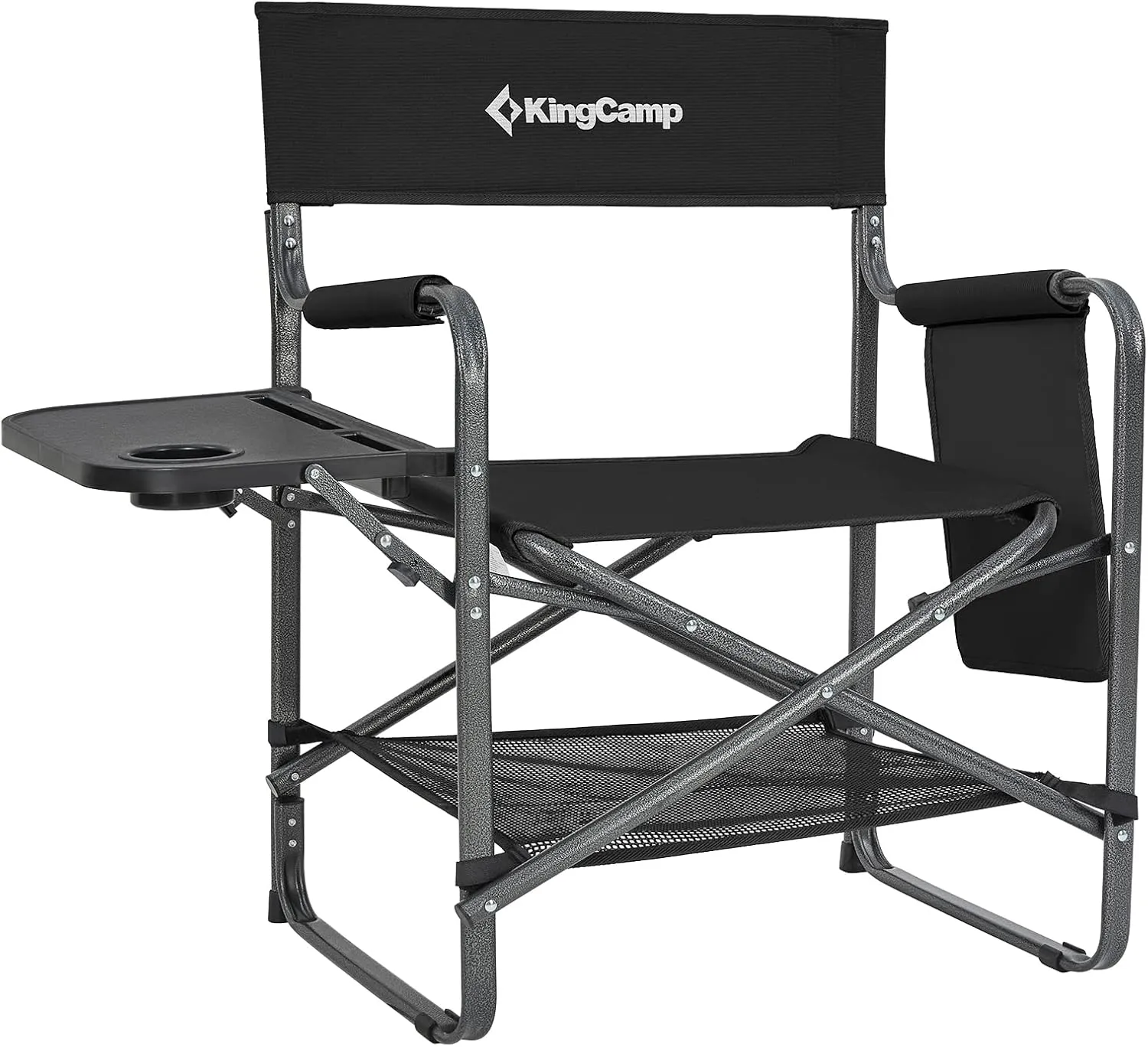 KingCamp Directors Chair with Side Table Folding Camping Chairs for Adults with Storage Pockets Camping Directors Chairs for Outside Camp, Lawn, Picnic, Beach & Fishing (Black)