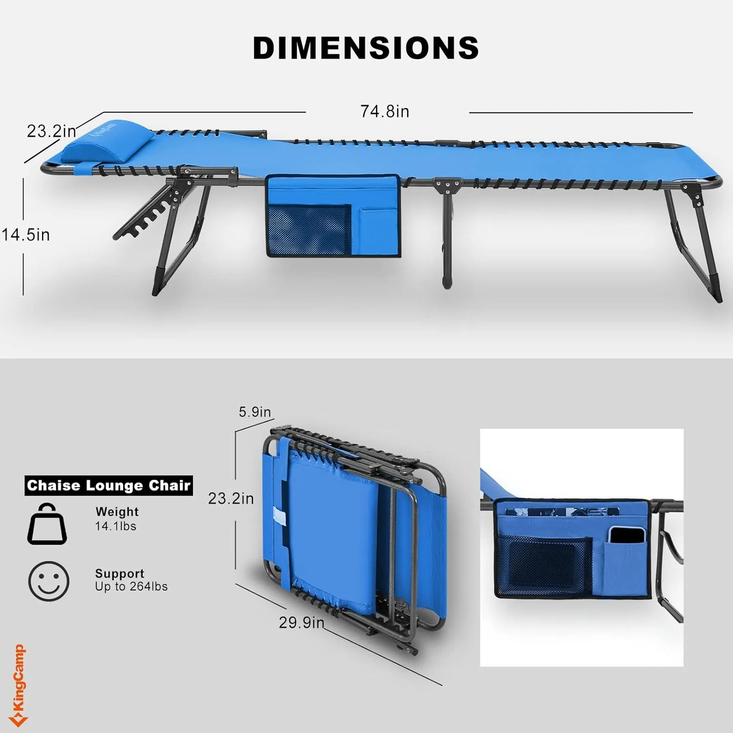 KingCamp Folding Outdoor Chaise Lounge