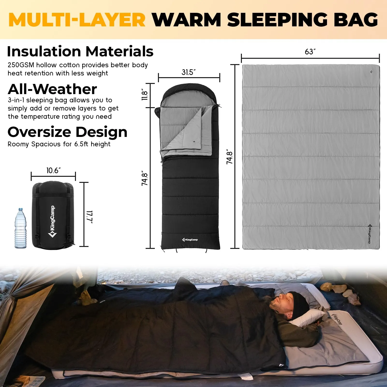 KingCamp KAUAI 400 3 in 1 Sleeping Bag