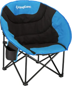 KingCamp Moon Saucer Camping Large Padded Folding Portable Heavy Duty Comfy Sofa Chair Supports 300lbs with Cup Holder and Carry Bag for Lawn Patio Sports, 27. 6" × 33. 5" × 31. 5", Black/RoyalBlue