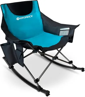KINGROCK Oversized Rocking Camping Chair, Folding Camp Chairs with Pocket and Carry Bags, Rocking Camping Chairs for Adults with Pillow Cup Holder, Recliner for Outdoor Travel Sports Games