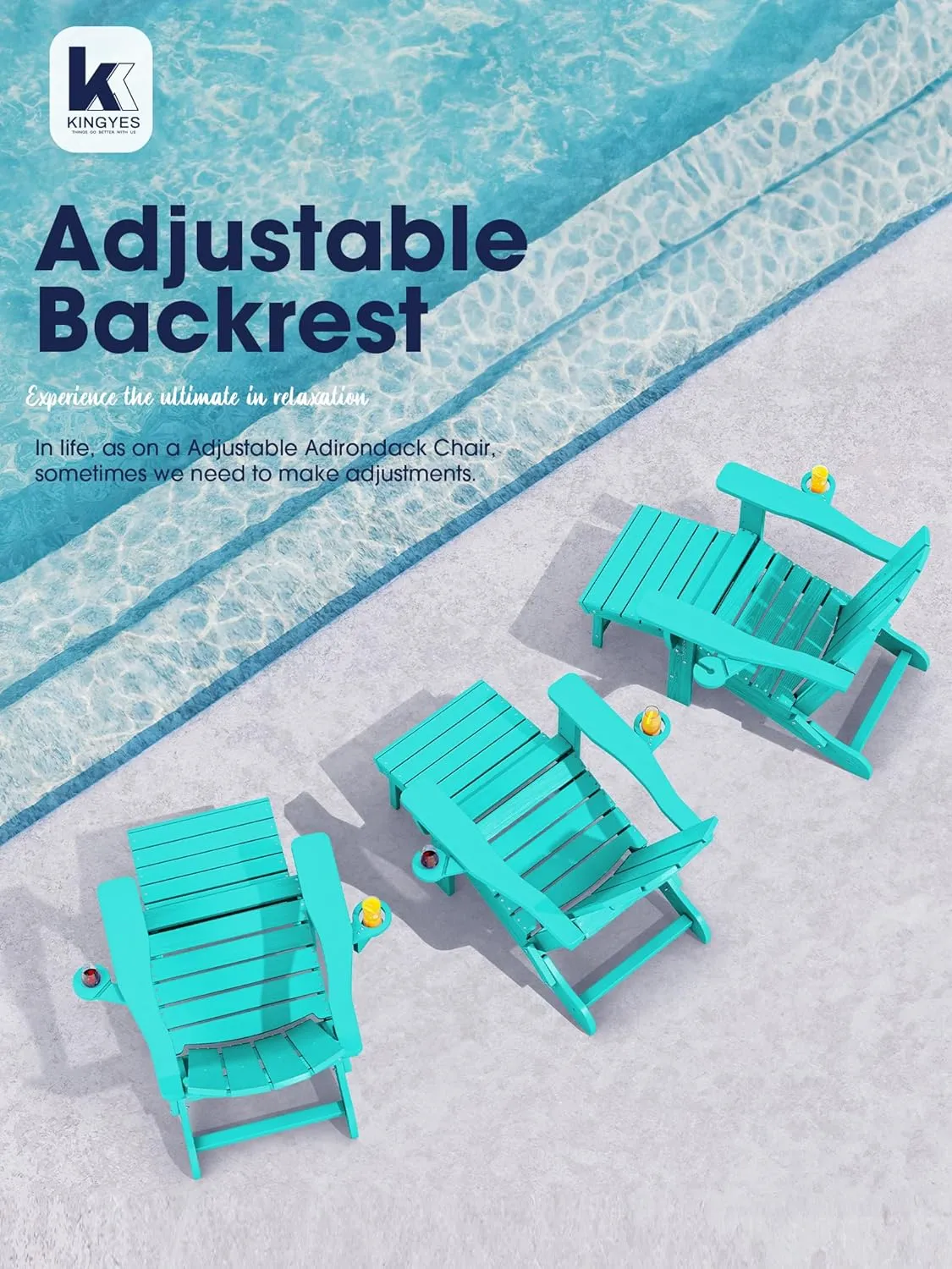 KINGYES Folding Adjustable Adirondack Chair with Ottoman & 2 Cup Holders, HDEP Multifunctional Adirondack Chair with Footrest, Aruba