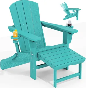 KINGYES Folding Adjustable Adirondack Chair with Ottoman & 2 Cup Holders, HDEP Multifunctional Adirondack Chair with Footrest, Aruba
