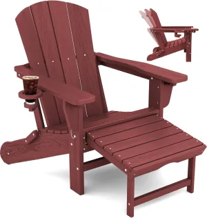 KINGYES Folding Adjustable Adirondack Chair with Ottoman, Red