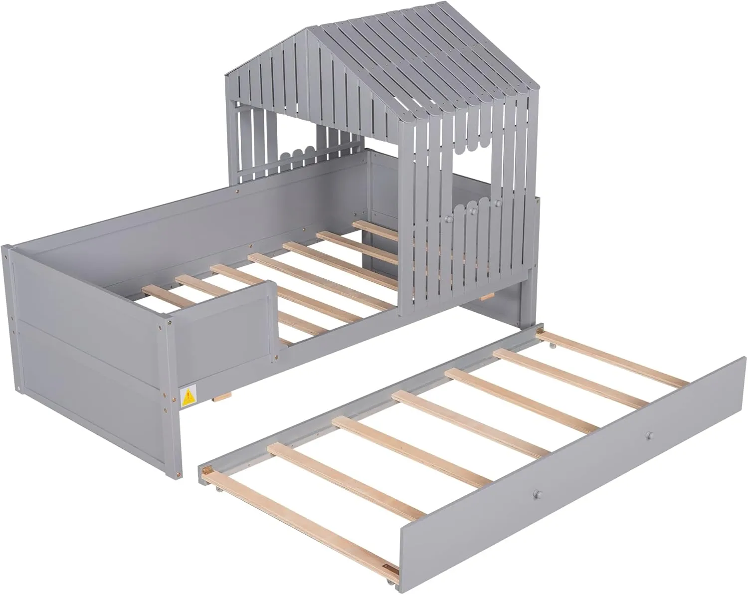 KLMM Unique Twin Size House Low Loft Bed with Trundle, Suitable for Boys, Girls, Teenage Adults, Solid and Stable,Easy to Assemble (Gray$Z)