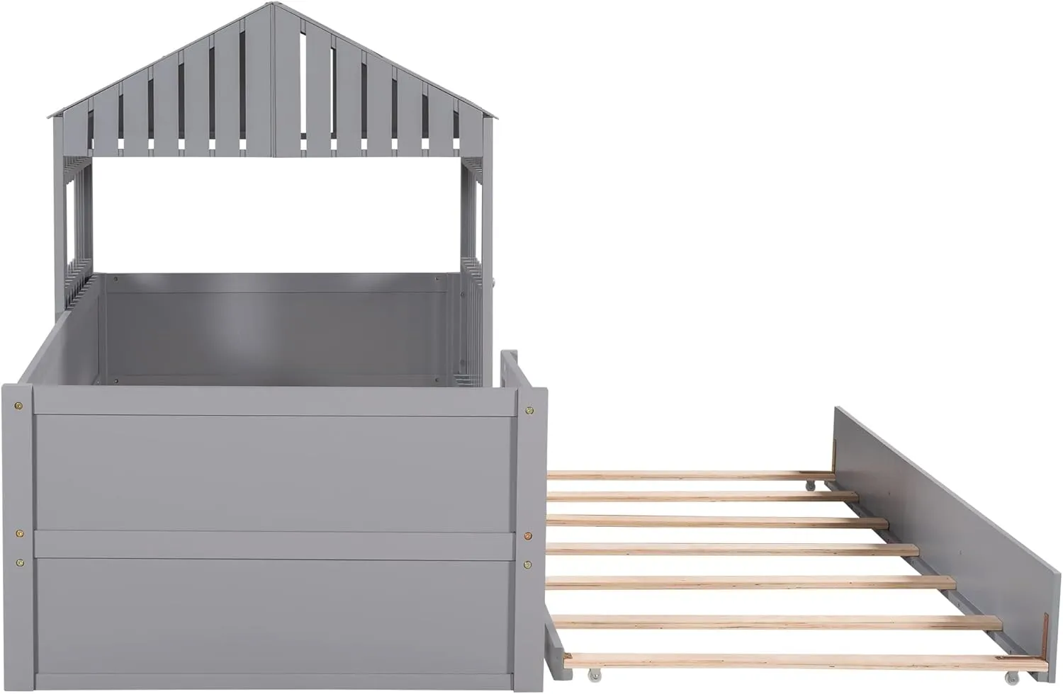KLMM Unique Twin Size House Low Loft Bed with Trundle, Suitable for Boys, Girls, Teenage Adults, Solid and Stable,Easy to Assemble (Gray$Z)