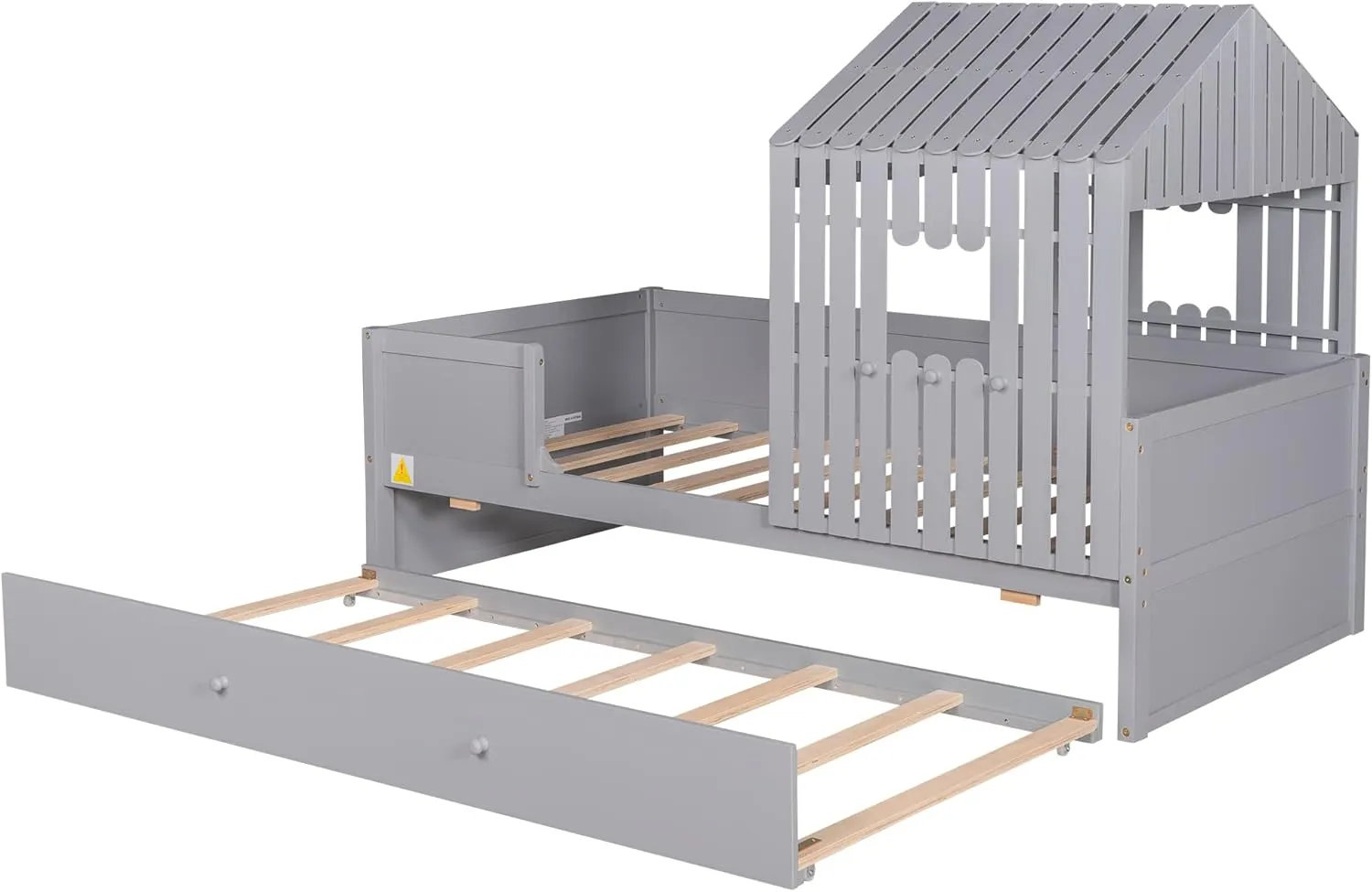 KLMM Unique Twin Size House Low Loft Bed with Trundle, Suitable for Boys, Girls, Teenage Adults, Solid and Stable,Easy to Assemble (Gray$Z)