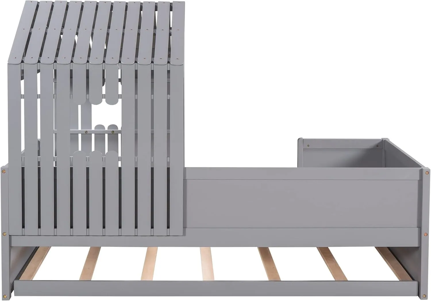 KLMM Unique Twin Size House Low Loft Bed with Trundle, Suitable for Boys, Girls, Teenage Adults, Solid and Stable,Easy to Assemble (Gray$Z)