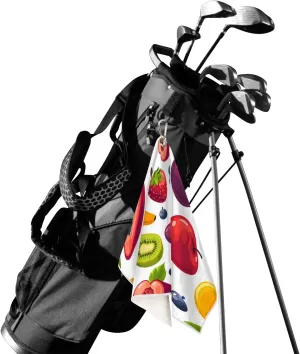 KOBLEN Microfiber Golf Towel with Heavy Duty Carabiner Clip, Fruit Medley Pattern 24x15 Inch Quick Dry Absorbent Towel for Golf Clubs Balls, Golf Bag Accessories for Men Women,1 Pack