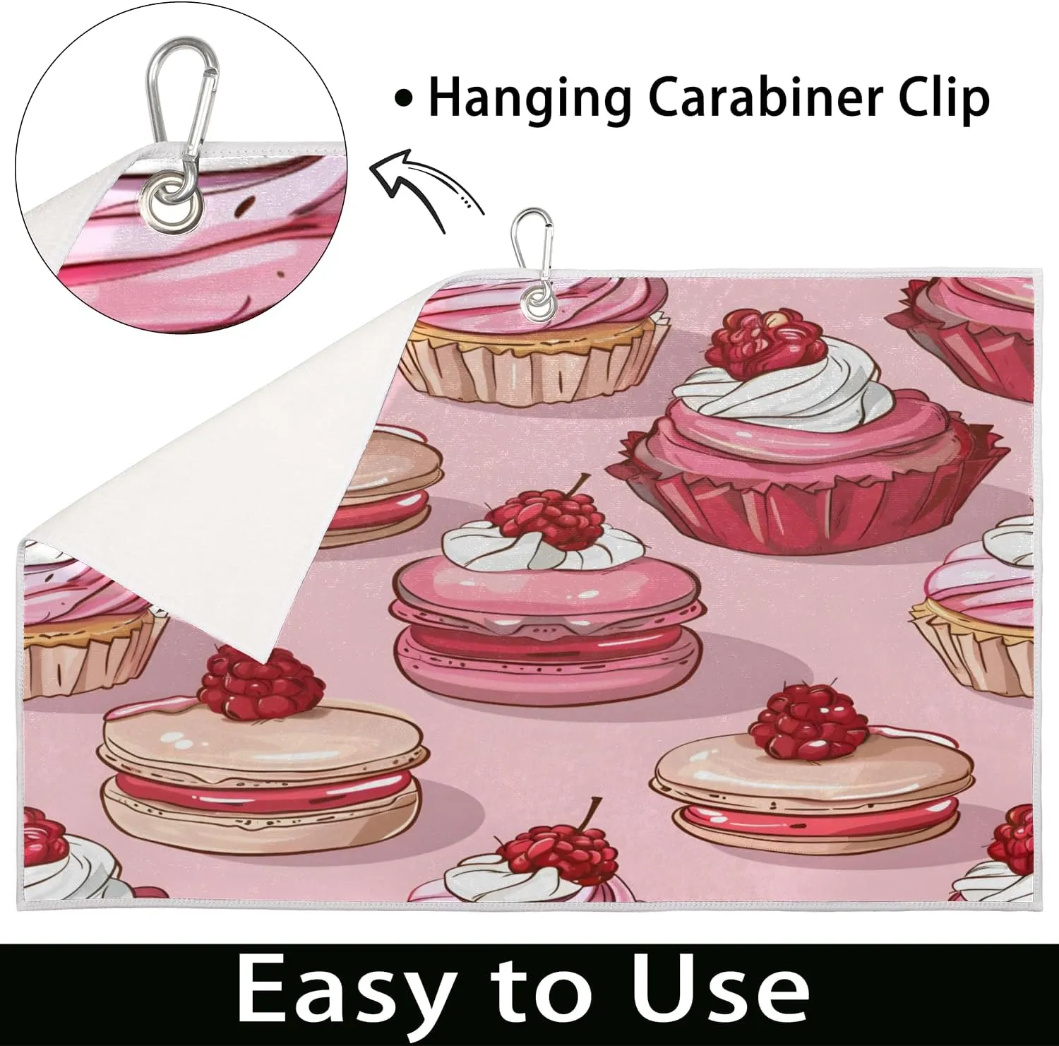 KOBLEN Microfiber Golf Towel with Heavy Duty Carabiner Clip, Raspberry Dessert Mix 24x15 Inch Quick Dry Absorbent Towel for Golf Clubs Balls, Golf Bag Accessories for Men Women,1 Pack